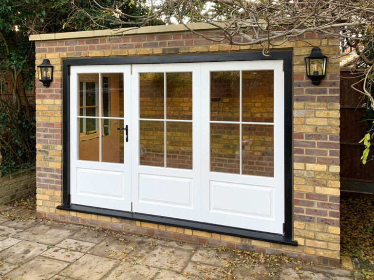 Timber Bifold Door & Casement Window in Brick Garden Office, Ruislip