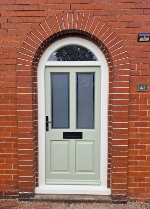 New front door and door frame with fanlight exterior New Front Door with Fanlight, Bubwith, Yorkshire. Woodcraft Windows