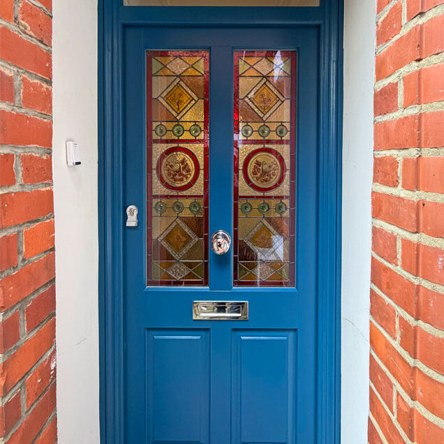 Bespoke Timber Front Door with Recreated Stained Glass, Reading. Woodcraft Windows