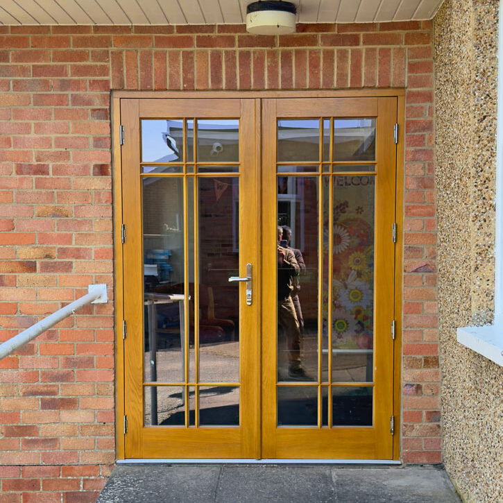 Stained Oak Entrance Door, Princes Risborough Baptist Church. Woodcraft Windows