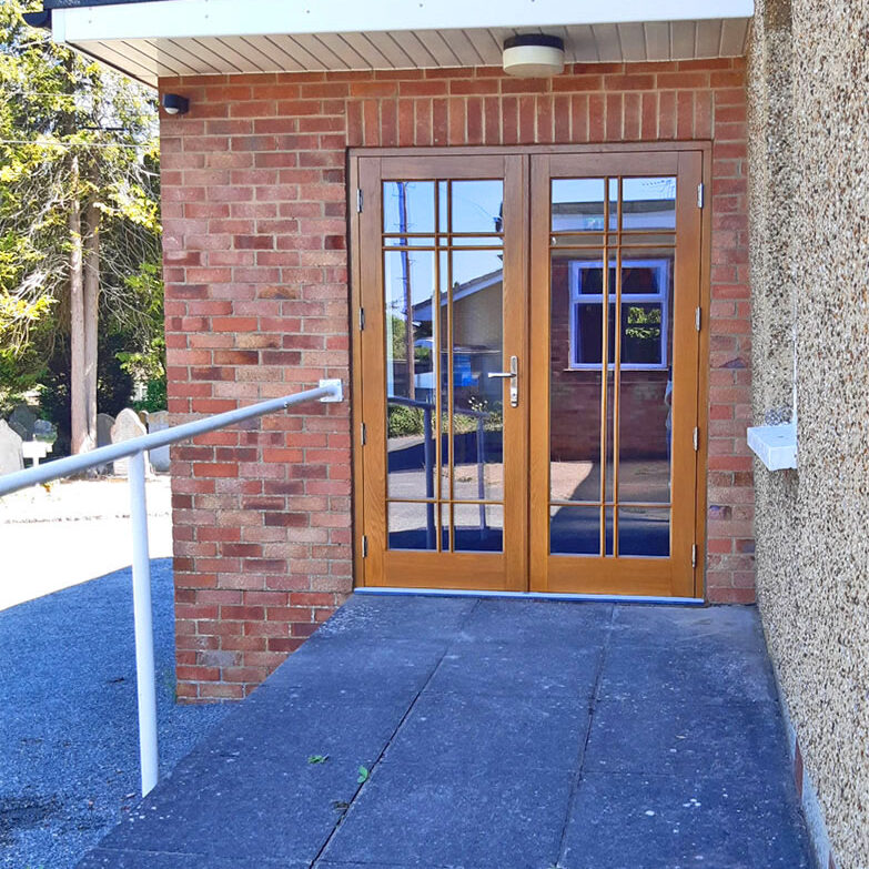 Stained Oak Entrance Door, Princes Risborough Baptist Church. Woodcraft Windows
